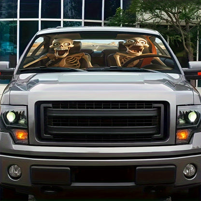 1pc Skull Pattern Car Windshield Sunshade - Front Window Sunshade with 4 Suction Cups, Universal Design, Effectively Keeps The Car Cool