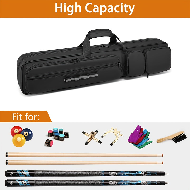 Pool Cue Case 4x4 with Hidden Backpack Strap | Billiard Cue Bag Holds 4 Butts & 4 Shafts | Hard Shell Pool Stick Carrying Case with Large Front Accessory Pockets | Black