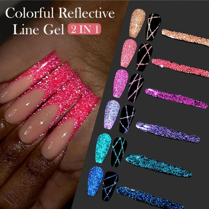 Glitter Liner Nail Art Gel 5ml Super Reflective – Ultra Fine Brush Tip Nail Art Drawing Gel for Stripe Line & Detail Designs, Long Lasting UV LED Nail Art Liner Gel for Salon & DIY Home Women