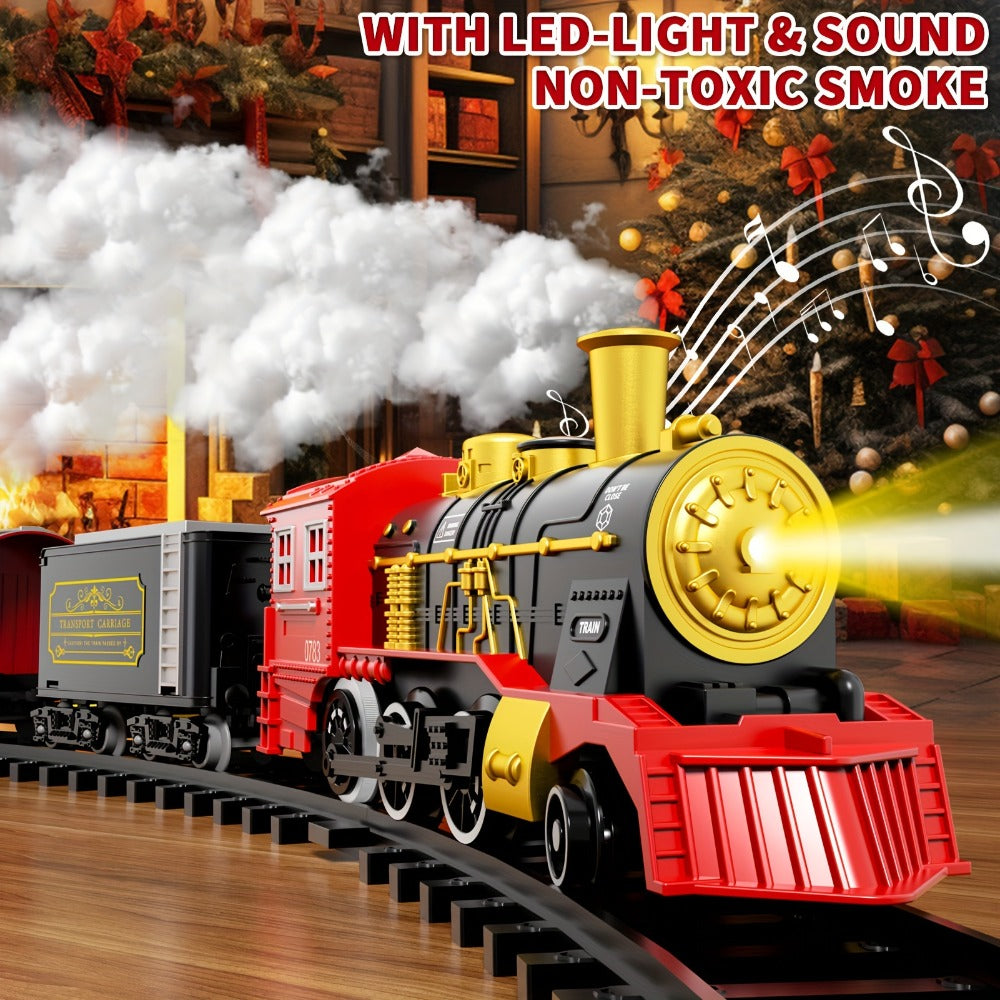 Christmas Train Set for Kids – 43PCS Electric Train Toy with Smoke, Lights & Sound, 6 Cars & 28 Tracks, Switchable Railway Layout, Holiday Birthday Gift for Boys Girls Toddlers