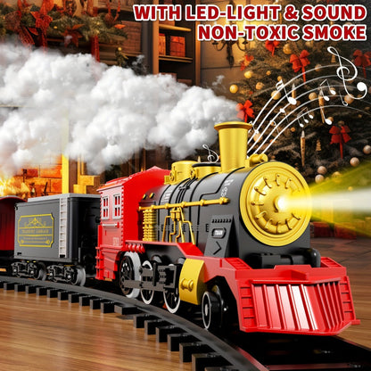 Christmas Train Set for Kids – 43PCS Electric Train Toy with Smoke, Lights & Sound, 6 Cars & 28 Tracks, Switchable Railway Layout, Holiday Birthday Gift for Boys Girls Toddlers