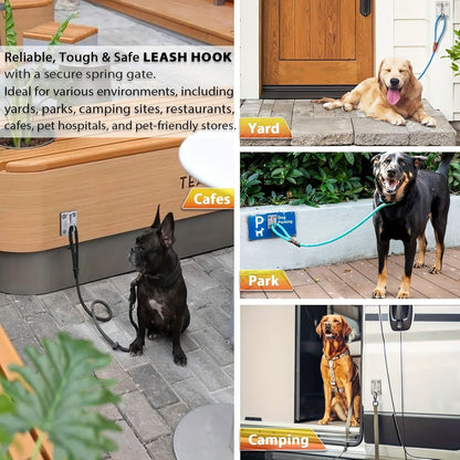 Heavy Duty Dog Tie Out Wall Hooks Set of 2 - Metal Wall-Mounted Leash Anchor with Dual Switchable Hooks, Scratch-Resistant for Walls & Floors, Sturdy Indoor & Outdoor Dog Leash Hook, Grey