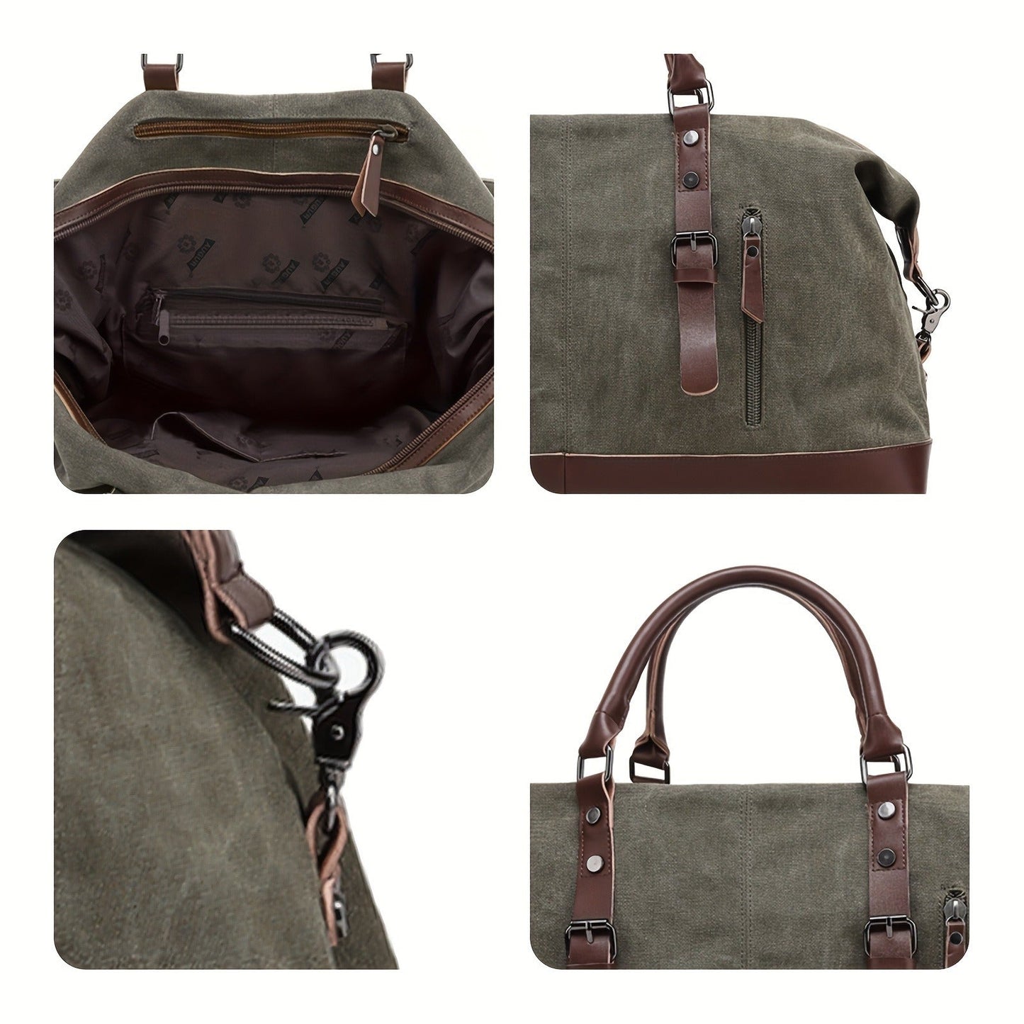Canvas Weekender Bag Large Capacity Travel Duffel Overnight Bag Zipper Canvas Holdall Tote Satchel Handbag for Men Women Black Navy Army Green Coffee Grey