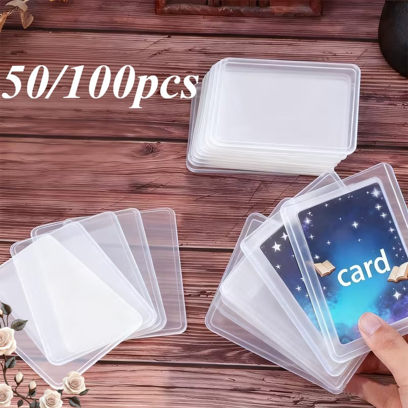 Card Protector Sleeves Top Loading PVC 50 or 100 Pack Waterproof Scratch Bend Moisture Resistant Durable Card Sleeves for TCG Gaming Baseball Football Sports Cards Star Photo Cards Storage and Organization