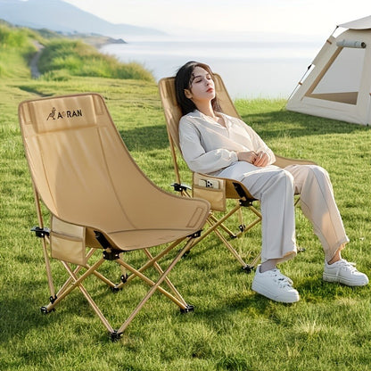Portable Folding Moon Chair High Back 2pcs – Durable Iron Alloy Frame, Lightweight Foldable Camping Chair for Outdoor Leisure, Fishing, Beach & Backyard – Khaki or Black