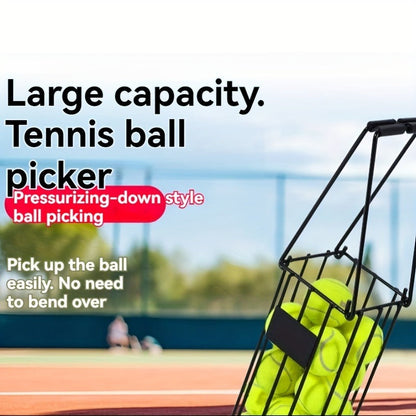 Tennis Ball Picker Up Tube - Stainless Steel Quick-Release Portable Ball Retriever for Tennis Pickleball Training, No-Bend Ball Collector Hopper for Court Home Backyard Practice, Holds 18-20 Balls