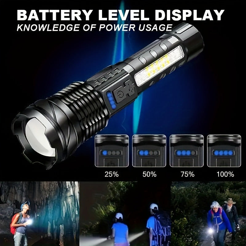 Survival Flashlight with Fire Starter Fresnel Lens 26650 Lithium Battery High Lumen for Wilderness Camping Hunting Fishing Emergency