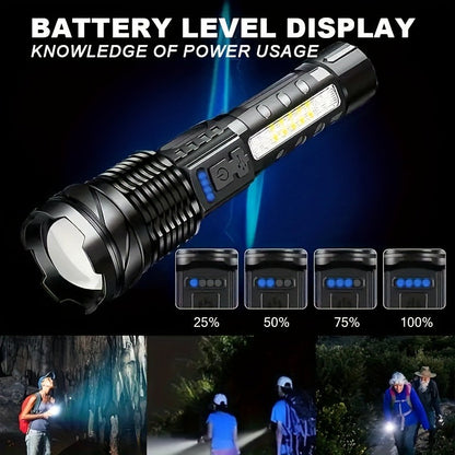 Survival Flashlight with Fire Starter Fresnel Lens 26650 Lithium Battery High Lumen for Wilderness Camping Hunting Fishing Emergency