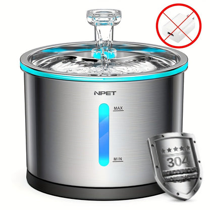 Cat Water Fountain Stainless Steel 50oz/1.5L - Ultra Quiet Auto Pet Water Dispenser with LED Light, Visible Window & Dishwasher Safe - Includes Replacement Filters for Cats & Dogs Indoor