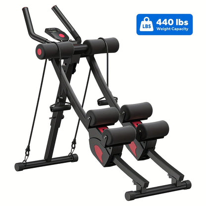 Ab Machine Adjustable Dual-Track Core Trainer with LCD Display – Foldable Ab Roller 440LB Capacity, 110° Curved Track & Knee Pad for Home Gym Men Women