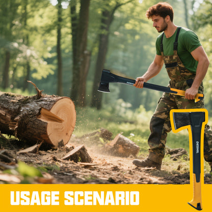 Carbon Steel Camping Hatchet Wood Splitting Axe – Teflon-Coated Forged Steel Blade, Shock-Absorbing Fiber Handle, Anti-Rust & Non-Slip, 4 Sizes (14"/18"/24"/28") for Camping, Firewood & Gardening