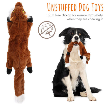 Squeaky Dog Toys 5-Pack No Stuffing Plush Chew Toy Bundle - Durable Animal Toys for Small Medium Large Dogs, Double Squeaker Puppy Teething Toy Set with Bonus Cotton Rope Toy