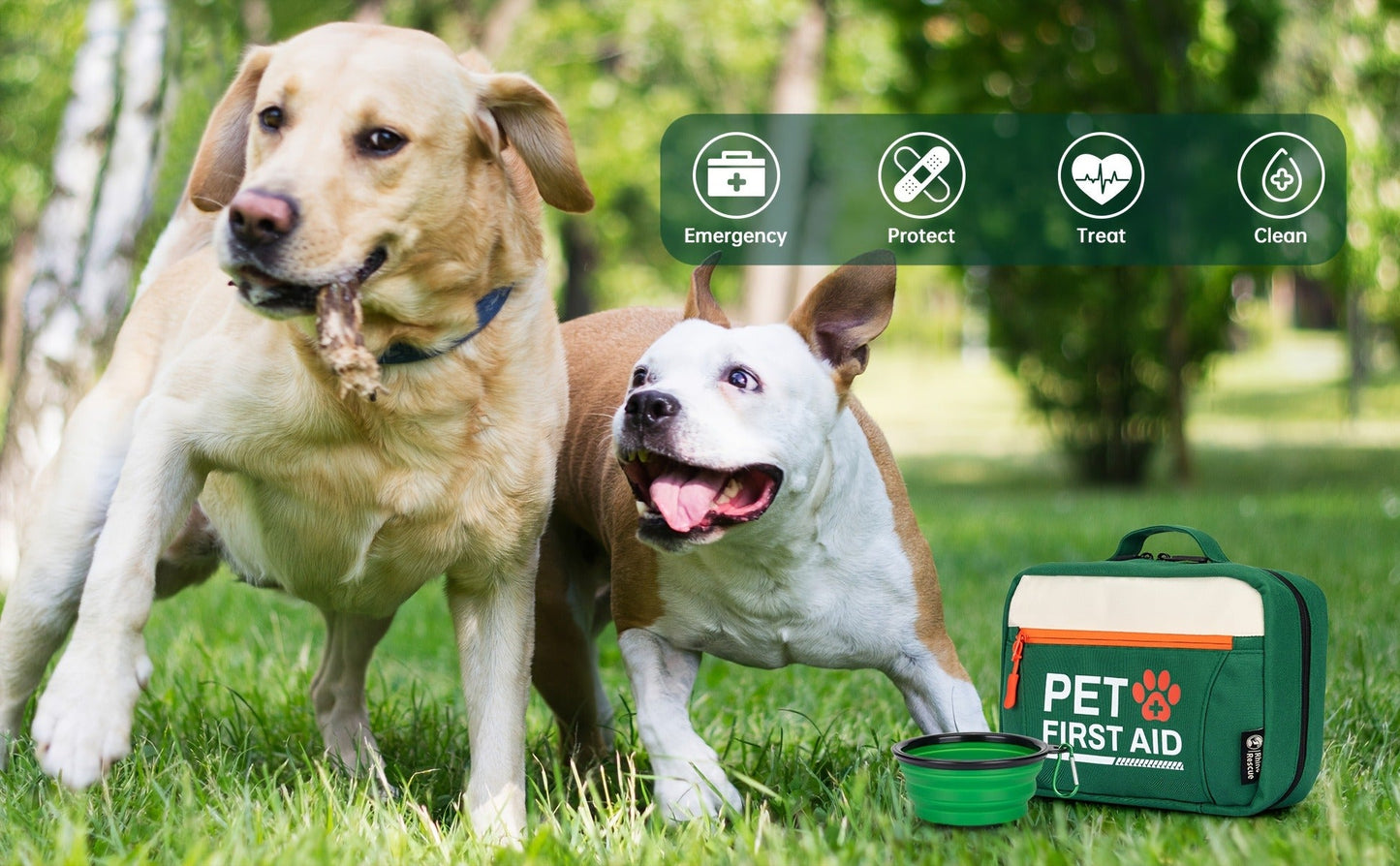 Pet First Aid Kit for Dogs & Cats – 50-Piece Emergency Supplies with Bandages, Gauze, Scissors & Disposable Booties, Portable Nylon Bag for Hiking Camping Travel, FSA HSA Eligible