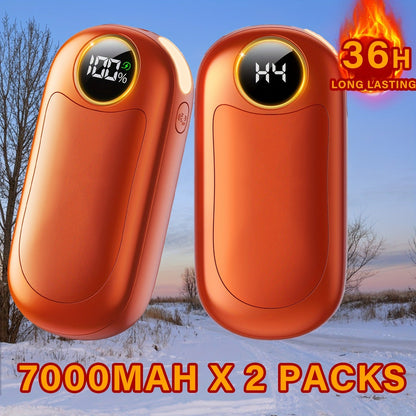 Rechargeable Hand Warmers 2 Pack – Dual-Sided Electric Pocket Heater with Power Bank & LED Light, 36Hrs Warmth, 4 Heat Levels, Portable Reusable Handwarmer Gift for Men & Women, Deep Black / Orange