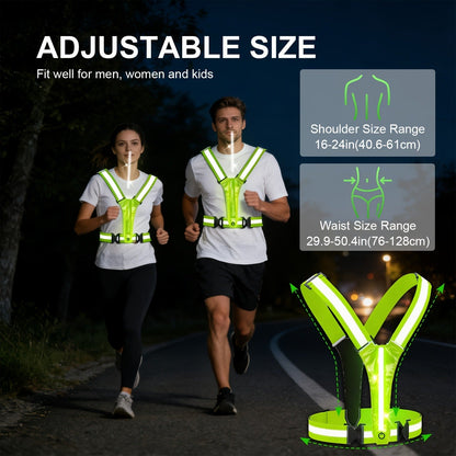 LED Reflective Running Vest – 360° USB Rechargeable Set