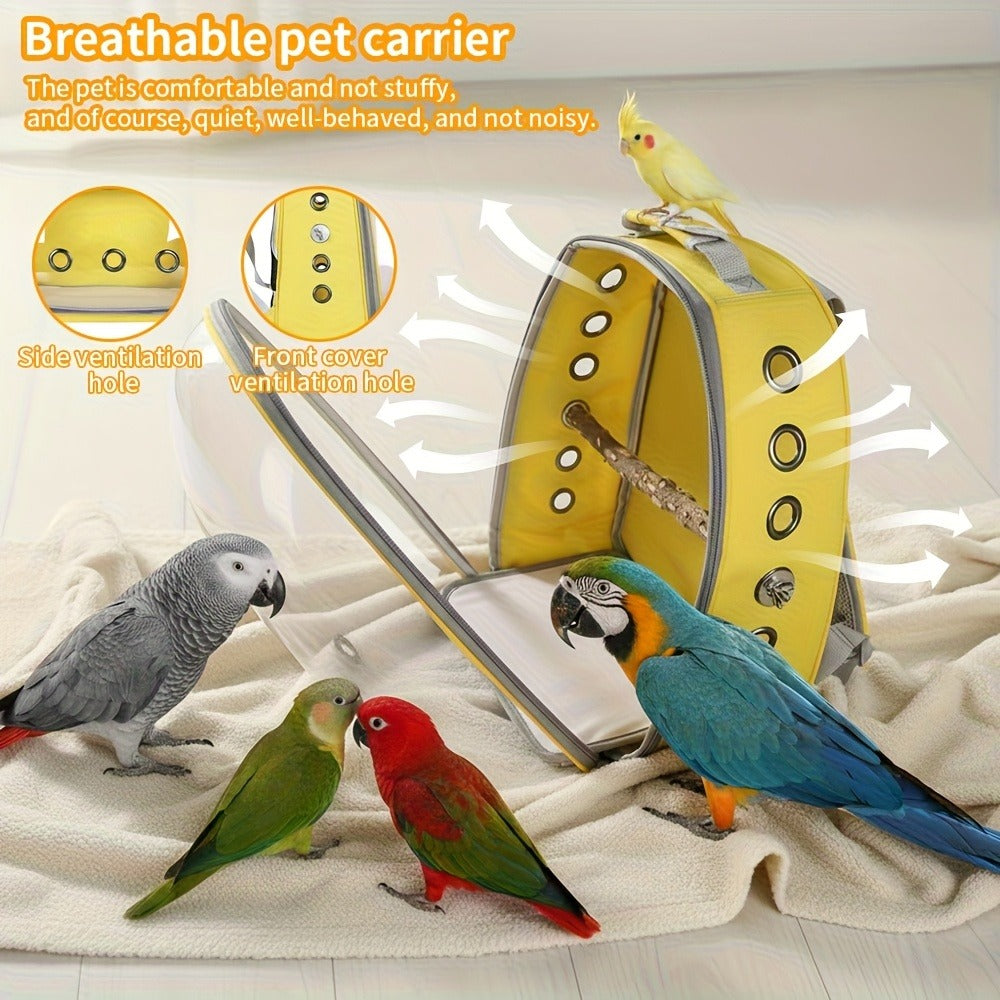 Bird Carrier Backpack Transparent Parrot Cage Backpack with Wooden Perch – Breathable Travel Shoulder Bag for Parrots, Magpies & Small Pet Birds, Outdoor Outing Carrier
