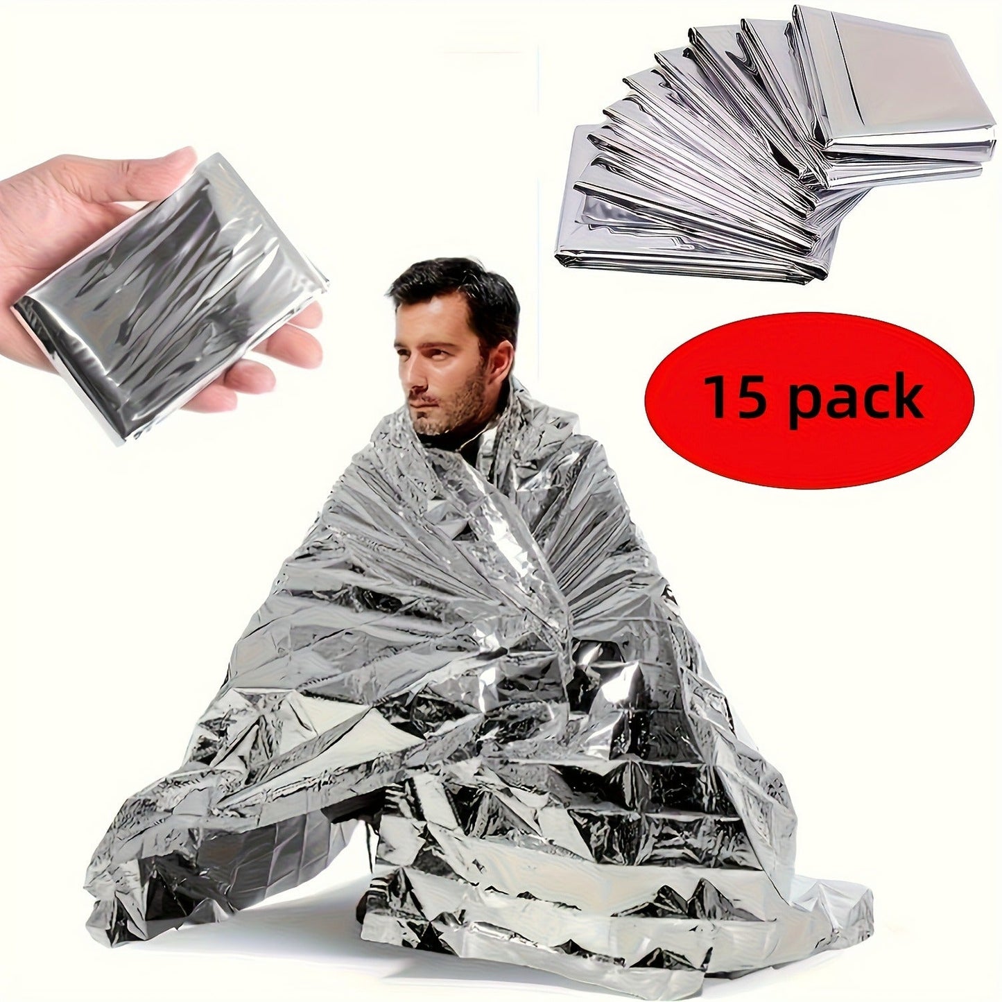 Emergency Mylar Thermal Blanket 52"x82" Reflective Foil Survival Blanket for Camping Hiking Outdoor First Aid Kit Weather Protection Ground Cover