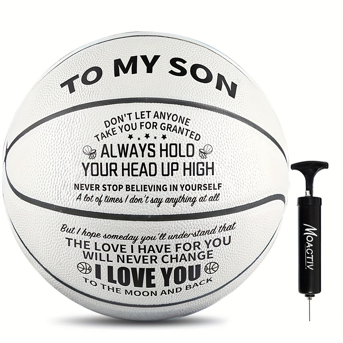 Engraved Basketball Gift for Grandson & Son - Size 7 PU Indoor Outdoor with Pump, Inspirational Message, Birthday Christmas Gift, Multi-Color
