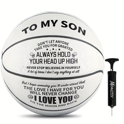 Engraved Basketball Gift for Grandson & Son - Size 7 PU Indoor Outdoor with Pump, Inspirational Message, Birthday Christmas Gift, Multi-Color