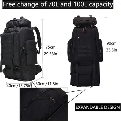 Large Capacity Expandable Outdoor Backpack 26-42 Gal – Soft Shell Geometric Pattern Hiking Rucksack for Camping, Mountaineering & Leisure | Black & Jungle Camo
