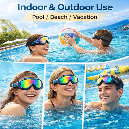 2 Pack HD Anti-Fog Swim Goggles – Leak-Proof Wide Vision, UV Protection Mirrored Lens, Comfortable Fit for Men Women Adults, with Earplugs Nose Clip Case & Waterproof Bag