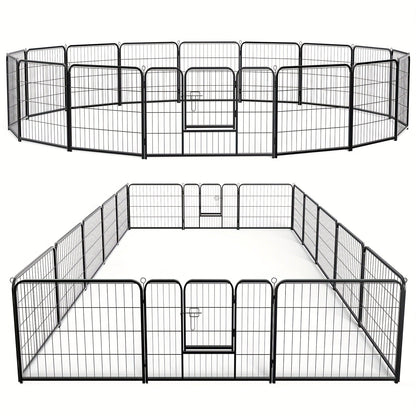 Metal Dog Playpen with Door DIY 8 or 16 Panel Foldable Pet Pen for Small Medium Large Dogs Puppies Easy Assemble Indoor Outdoor Use 24 32 40 Inch Height