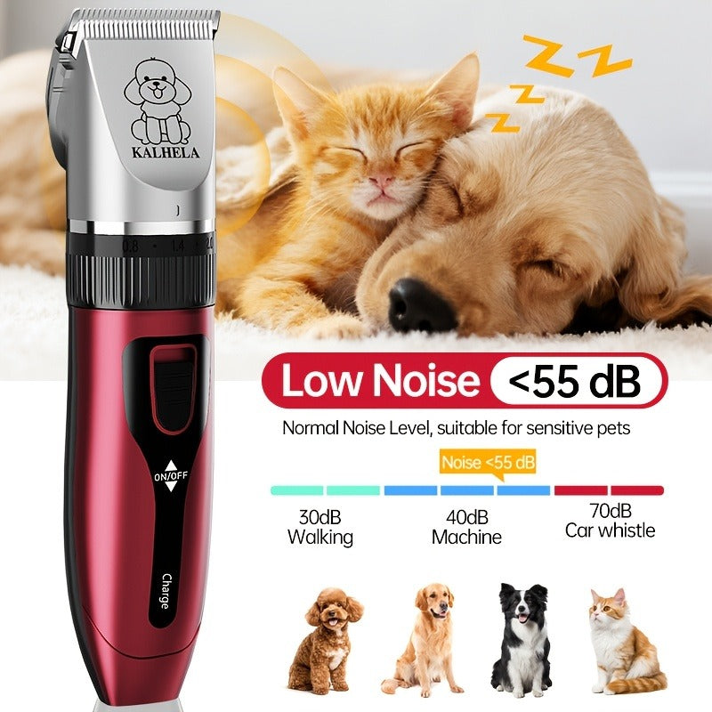 Pet Grooming Clippers Rechargeable with LED Display - Cordless Electric Dog Cat Hair Clipper, Detachable Blades 4 Guide Combs Low Noise, Professional Wireless Pet Trimmer with Accessories, Red