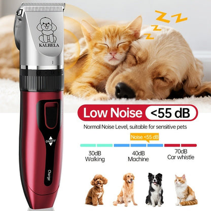 Pet Grooming Clippers Rechargeable with LED Display - Cordless Electric Dog Cat Hair Clipper, Detachable Blades 4 Guide Combs Low Noise, Professional Wireless Pet Trimmer with Accessories, Red