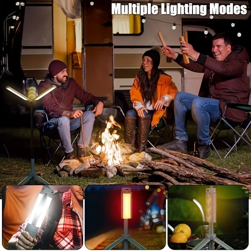 Camping Light & Work Light 3000 Lumens – Cordless LED with 3 Adjustable Heads, 8000/14500mAh Rechargeable Battery, Dimmable & Telescopic Tripod Stand | Camping Gear, Garage & Emergency Light