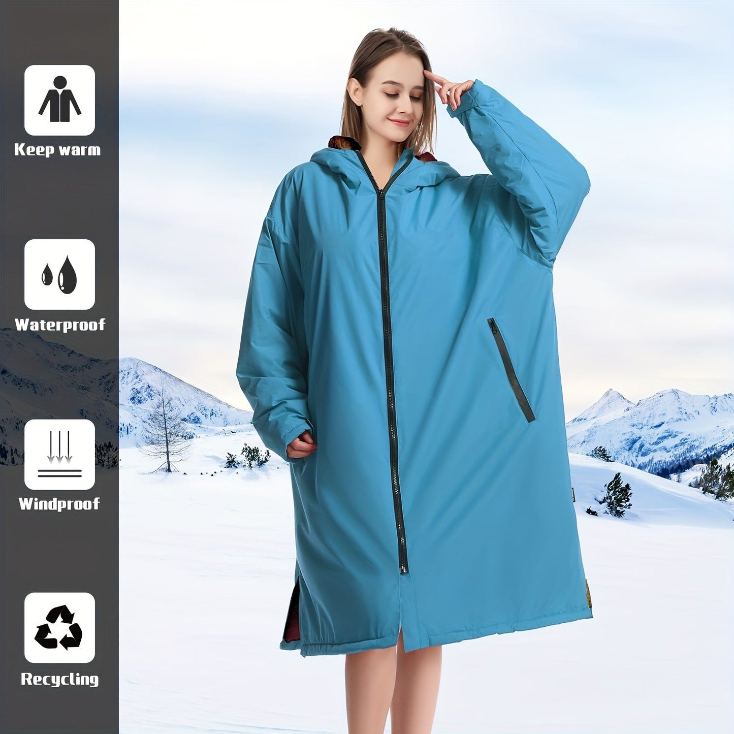 Changing Robe Fleece Lined Hooded – Long Sleeve Windproof Warm Surf Poncho for Swimming, Surfing, Diving, Camping & Hiking – 43.3x31.5in, 4 Colors: Navy, Black, Red, Blue