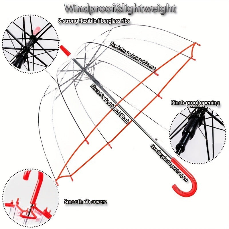 Clear Dome Bubble Umbrella 2 Pack Windproof Rainproof Auto Open 47 Inch Wide Canopy 8-Rib PVC Transparent Umbrella for Weddings Proms Graduations Outdoor Events