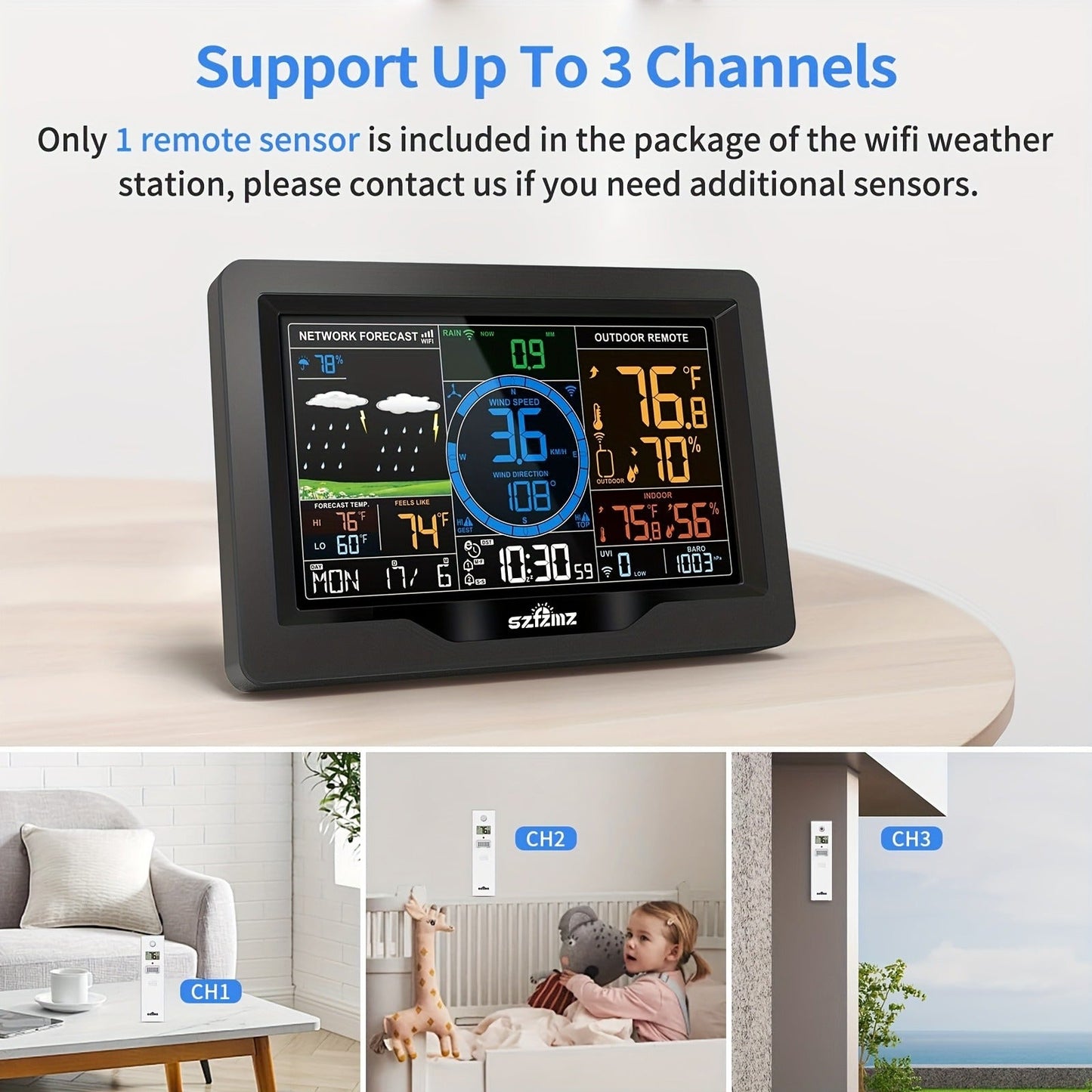 7-in-1 WiFi Home Weather Station – Wireless Indoor & Outdoor with Rain Gauge, Wind Speed, Solar Sensor & Smart App