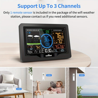 7-in-1 WiFi Home Weather Station – Wireless Indoor & Outdoor with Rain Gauge, Wind Speed, Solar Sensor & Smart App