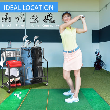 Golf Bag Storage Rack & Organizer for Garage – Extra Large Golf Club Holder Stand for 2 Bags, Heavy Duty Golf Equipment Accessories with Optional Side Pocket