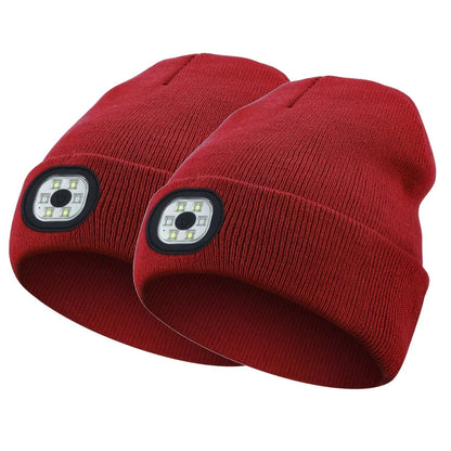 LED Knit Beanie with USB Rechargeable Lights – Light-Up Acrylic Knit Hat for Running, Hiking & Outdoor Activities, Stretchy Unisex Winter Beanie with Built-In LED Headlamp, Lightweight & Warm