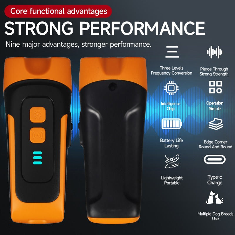 Ultrasonic Dog Bark Control Device with LED Flashlight - Adjustable Anti-Barking Trainer, Portable Indoor Outdoor Dog Behavior Corrector