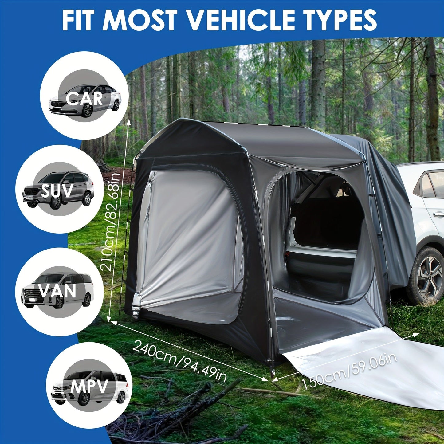 SUV Tent for Camping 5 Person Car Camping Tent Waterproof Tailgate Tent Easy Setup with Porch Awning for Outdoor Road Trip Family Camping Black Gray Navy Green