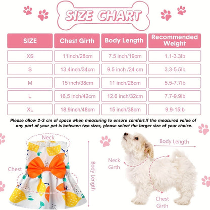 Dog Dress Floral Princess Bow - Cute Puppy Summer Dress for Small Dogs & Cats, Pink & Red Pet Dog Skirt with Bow Decoration, Summer Costume for Yorkshire Chihuahua Small Pets XS to XXL