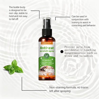 Cat Scratch Deterrent Spray for Furniture - Non-Toxic Pet Safe Anti-Scratch Training Spray, Protects Sofa Couch Carpet Door Wood Surfaces, Long-Lasting No-Stain Formula, Safe for Kittens & Adult Cats