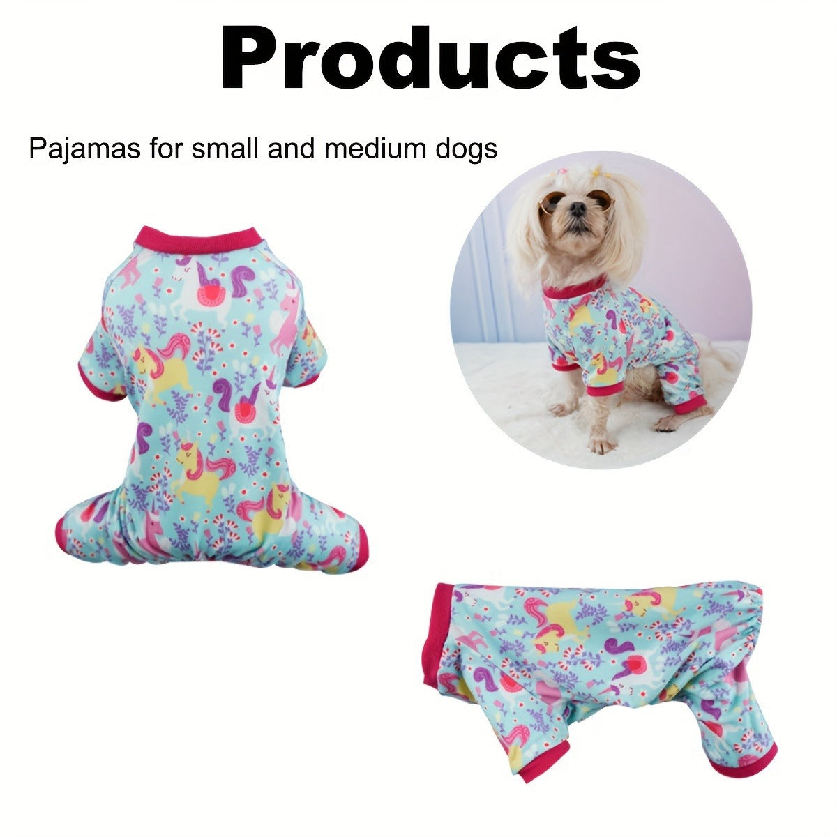 Puppy Clothes Set 4pcs Dog Cat Pajamas Onesie for Small Breeds Boys Girls, Spring Summer Shirts for Chihuahua Yorkshire Terrier Cats, Cute Mixed Color Pet Clothing Bundle, Sizes S M XL