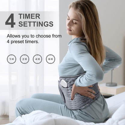 Electric Heating Belt for Back Pain Relief – 12x24 Inch Heated Waist Wrap with 6 Heating Levels, 4 Timer Settings & 6-Hour Auto Shutoff, Adjustable Fit for Men and Women