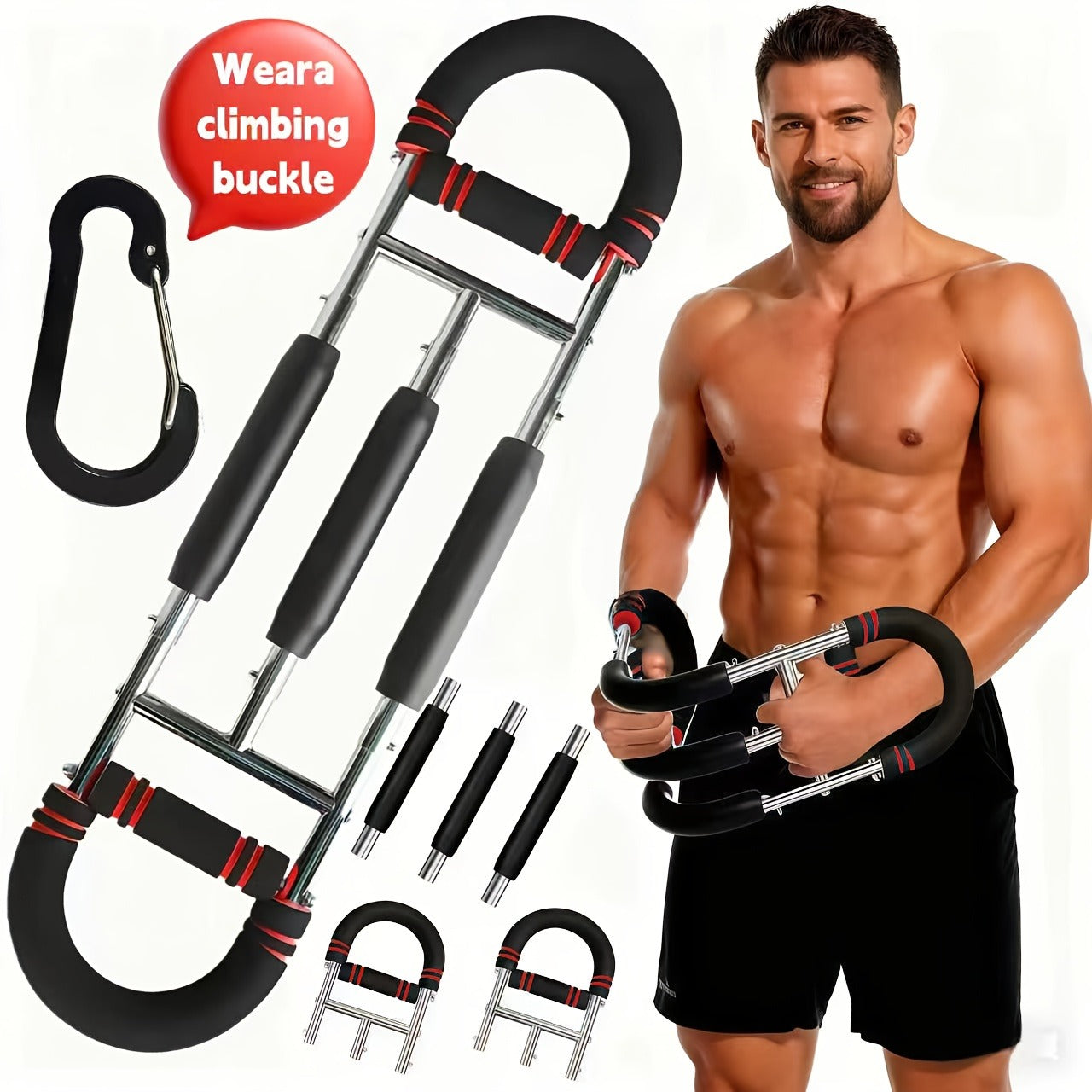 Arm Strength Trainer Three-Bar Chest Expander, Adjustable Multi-Level Resistance, Portable Detachable Forearm & Chest Workout Device for Home Gym, Strength Training & Muscle Building