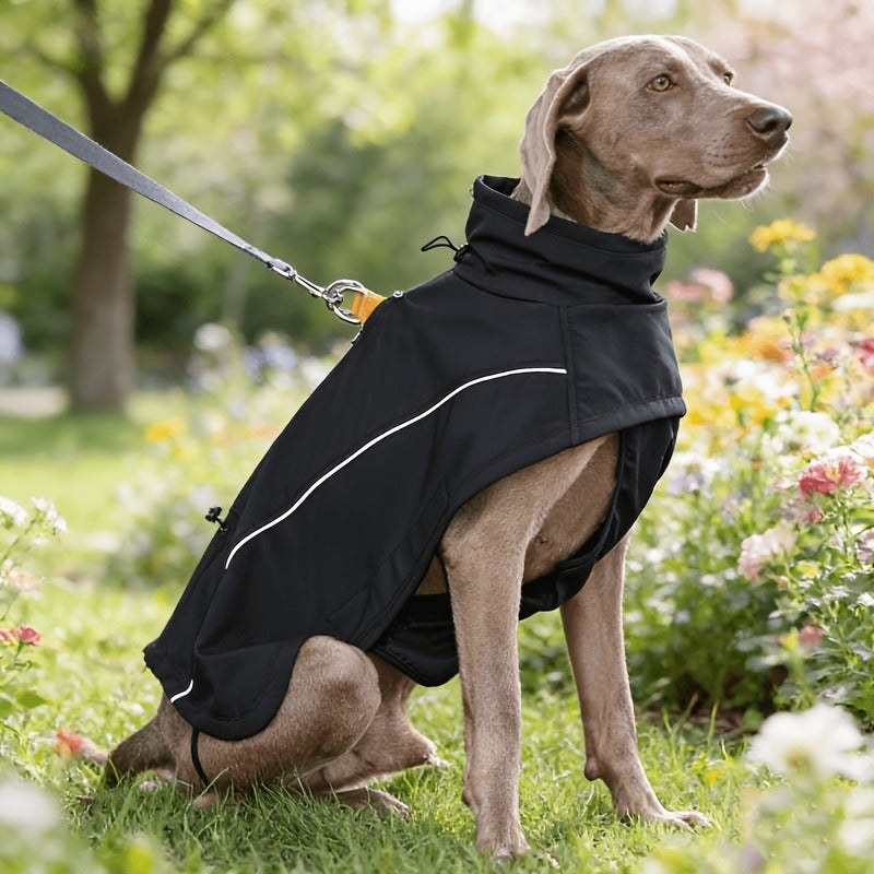 Dog Jacket for Small Breeds – Windproof Warm Pullover Coat with Reflective Stripes, Woven Fabric, Machine Washable Pet Outerwear for Spring & Fall, Colors: Light Brown & Black, Sizes XS–3XL