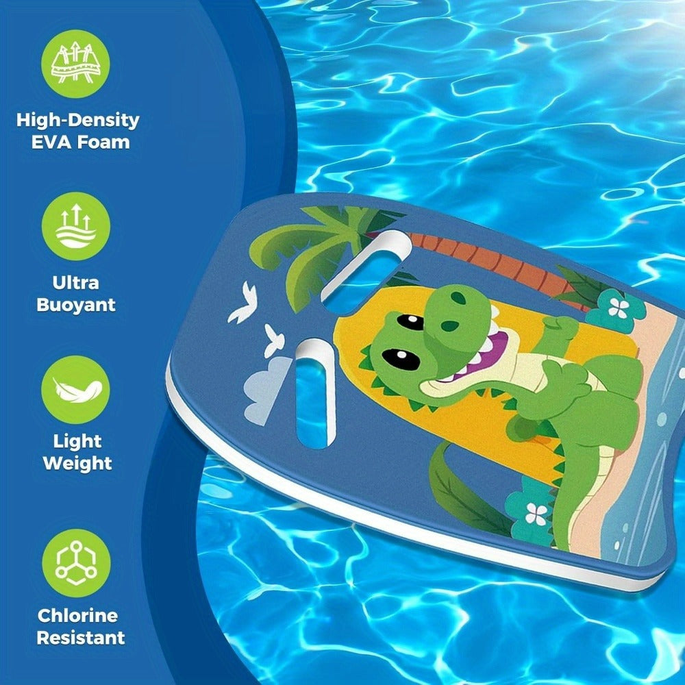 Kids Swimming Kickboard – Cute Dinosaur Cartoon Design, Blue Buoyant Foam Pool Training Aid for Toddlers Children, Stroke Development Water Safety Swim Board