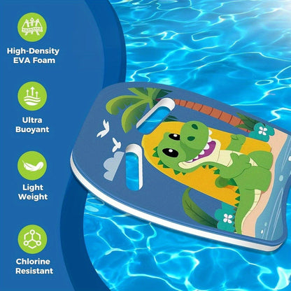 Kids Swimming Kickboard – Cute Dinosaur Cartoon Design, Blue Buoyant Foam Pool Training Aid for Toddlers Children, Stroke Development Water Safety Swim Board