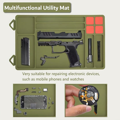 Gun Cleaning Mat with Magnetic Parts Tray – Heavy Duty Non-Slip Rubber Solvent-Resistant Pad for Pistol Rifle Handgun Maintenance, Easy-Clean Silicone Surface Gunsmith Work Mat