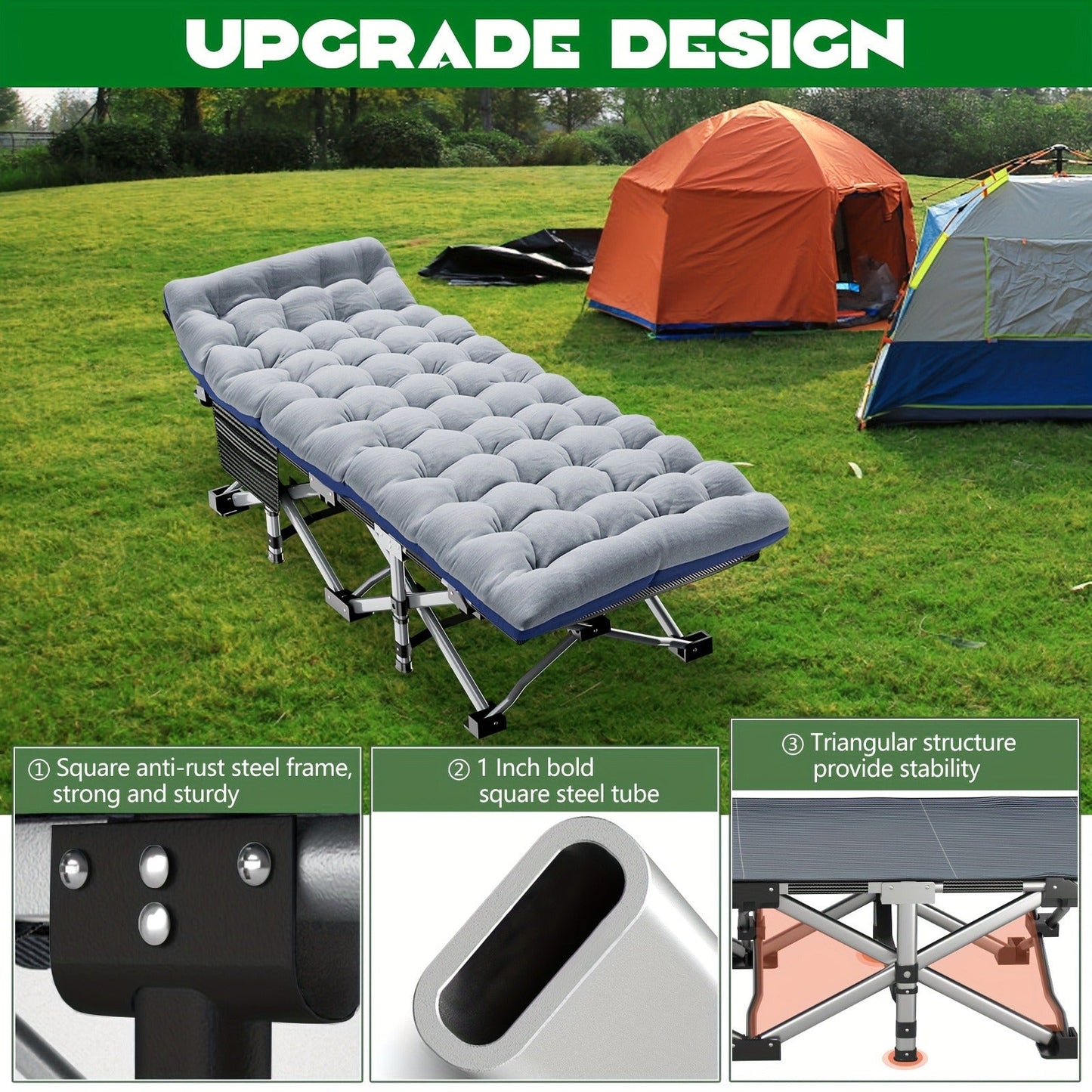 Heavy Duty Folding Camping Cot 75 Inch Portable Sleeping Bed with Carry Bag Guest Bed for Adults Outdoor Camping Hiking Home Use Gray Wine Red with Blue Mattress or Two Side Mattress