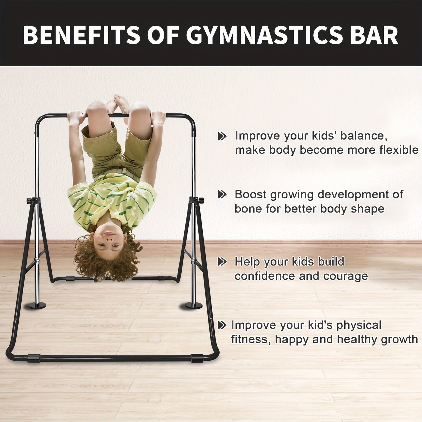 Adjustable Gymnastics Pull-Up Bar for Kids & Teenagers – Height Adjustable Horizontal Bar for Indoor Outdoor Home Use, Strength Training & Fitness Exercise Equipment, Green & Yellow