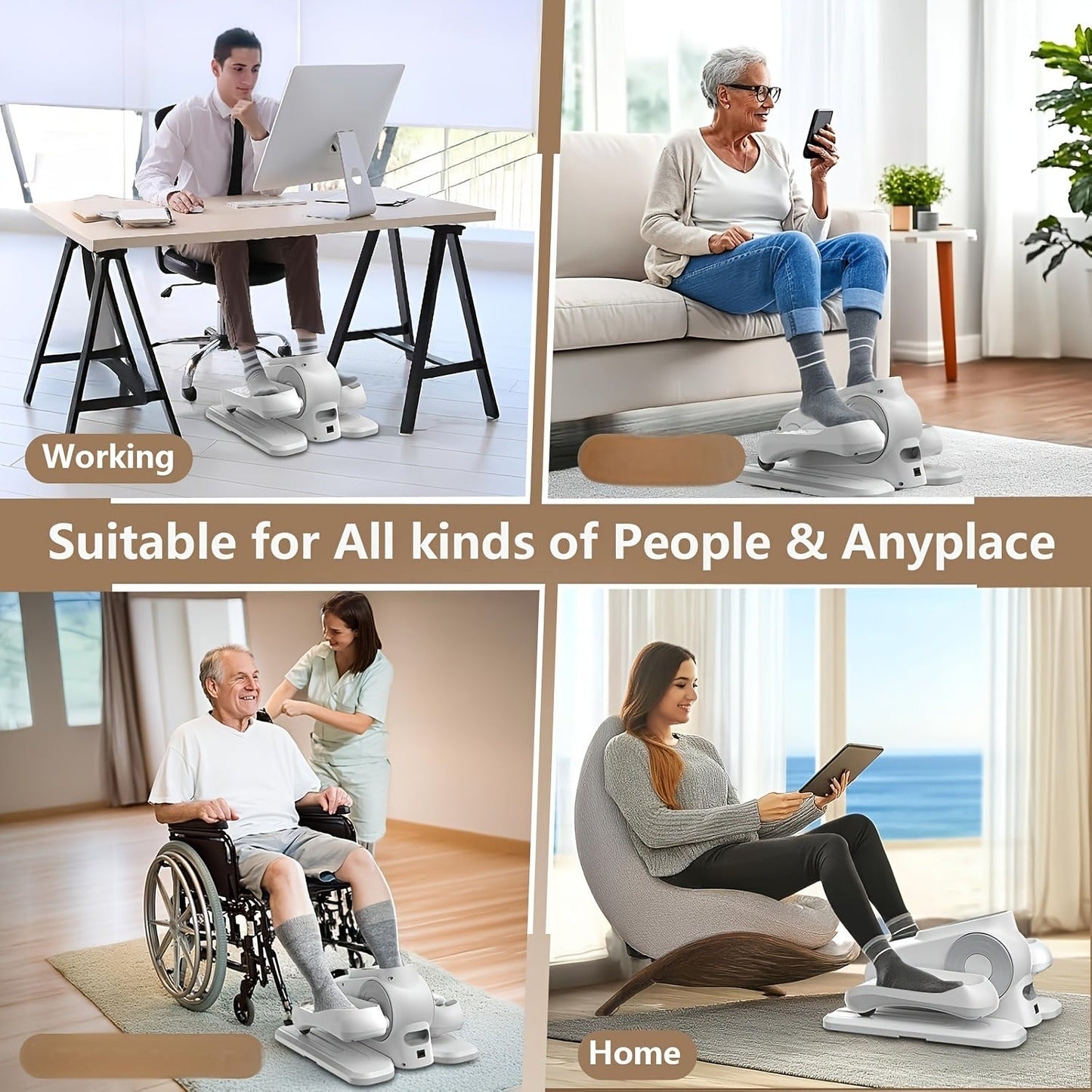 Under Desk Elliptical Machine – 12-Speed Electric Seated Leg Exerciser, Quiet & Portable Foot Pedal Trainer with Remote, for Seniors & Home Office Workouts