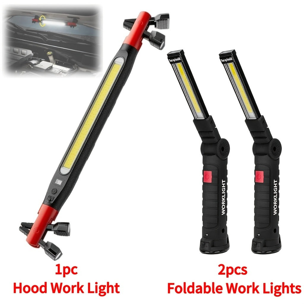 COB LED Work Light Rechargeable - Magnetic Base Portable Flashlight, 1000 Lumen Adjustable Beam, Multi-Pack Hanging Lamp for Garage, Camping, Yard & Emergency Use